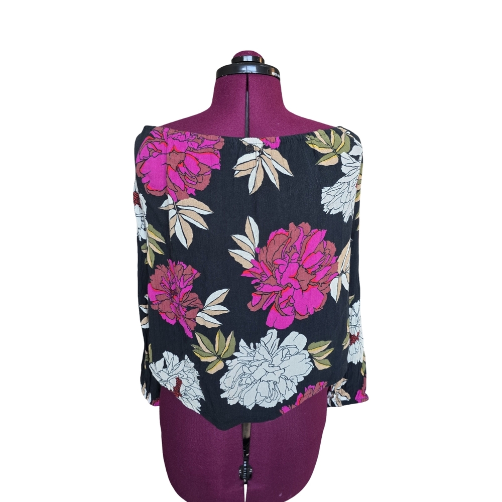 Billabong Mi Amore Floral Off-Shoulder Long Sleeve Blouse Size S Boho Tropical - Picture 6 of 10